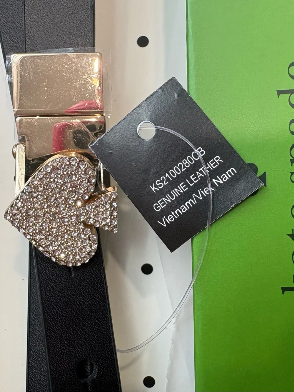 NEW kate spade Black Leather Belt with Gold Pave Spade Buckle Accent- S/M